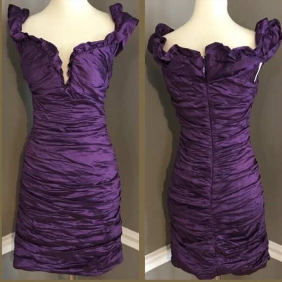 🤩🔥BCBG Stretchy Taffeta Off-shoulder Dress-S-M - Picture 13 of 14